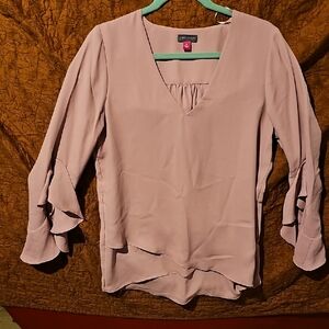 Vince Camuto Mauve Blouse Flutter Ruffled Sleeves V Neck Crisscross Tunic Medium